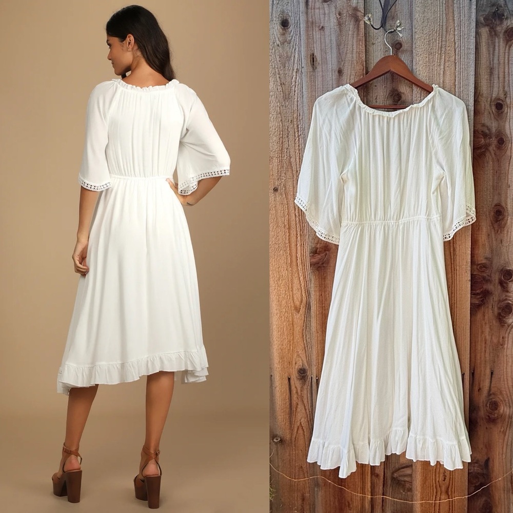 White Sweetheart Wide Three-Quarter Sleeve Handkerchief Dress 🌿 - Picture 5 of 9